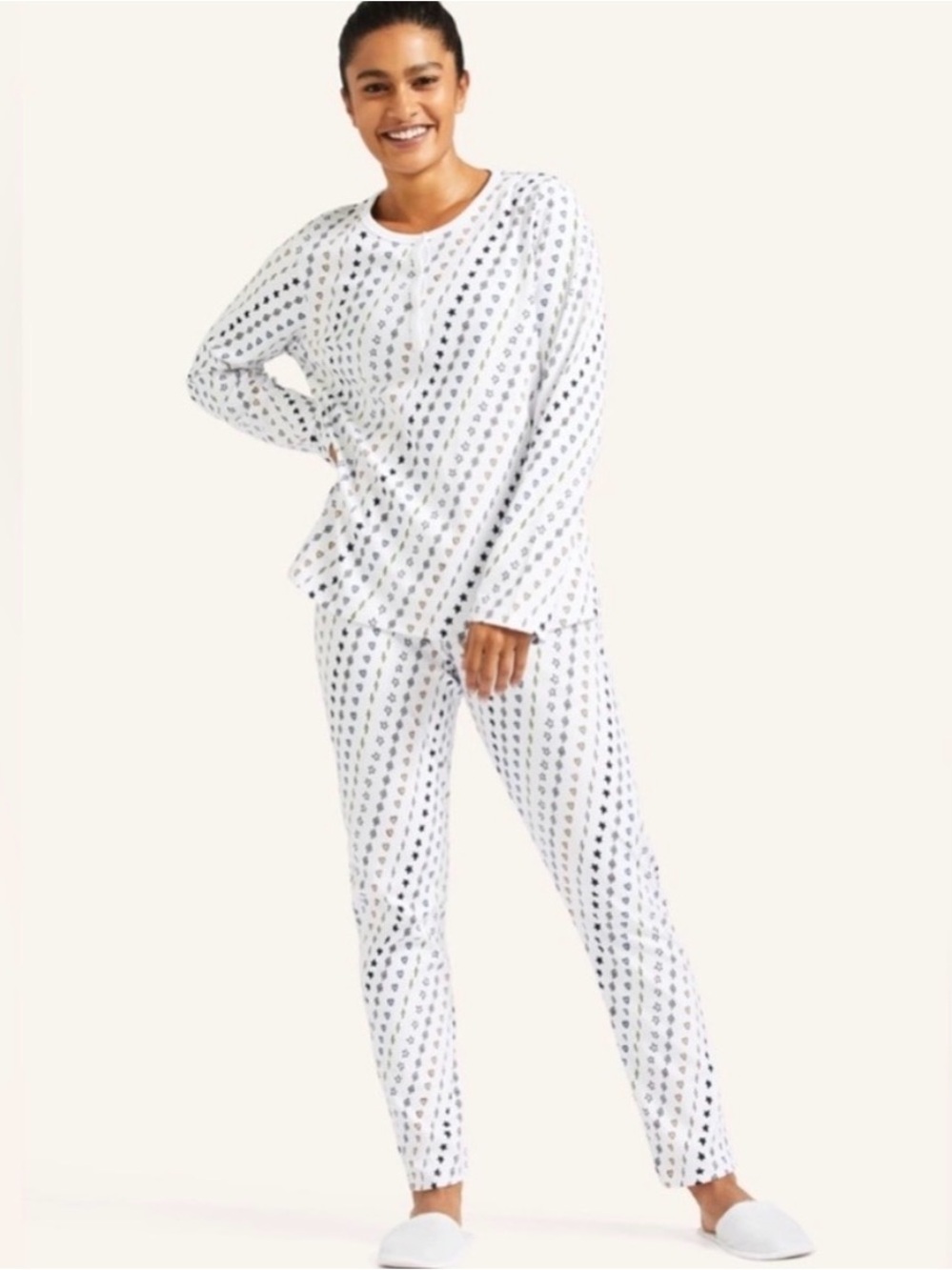 Roller Rabbit Women's White Pajama Set with Navy Dot Print